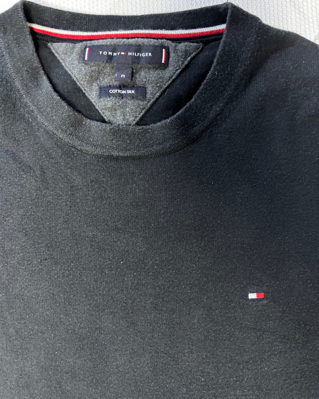 Tommy Hilfiger Black Cotton Silk Crewneck Sweater