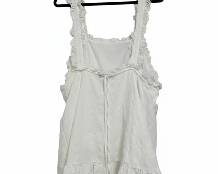 Forever 21 White Eyelet Trim Ruffle Hem Babydoll Top