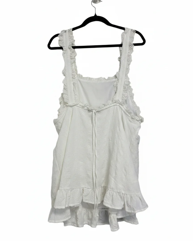 Forever 21 White Eyelet Trim Ruffle Hem Babydoll Top