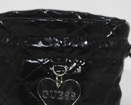 Guess Black Quilted Patent Drawstring Bucket Bag