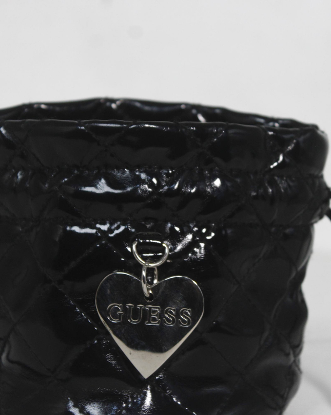 Guess Black Quilted Patent Drawstring Bucket Bag