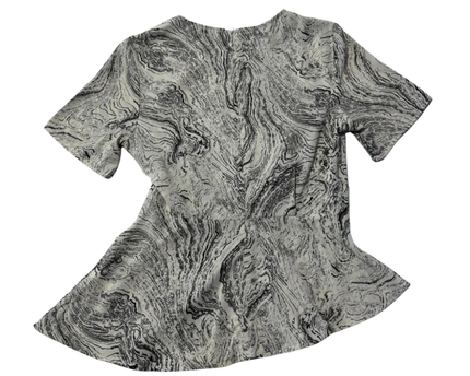 ZALORA WORK White and Black Marble Print Short Sleeve Blouse