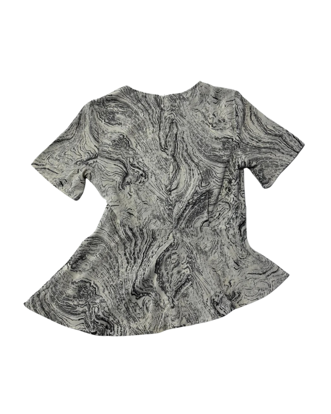 ZALORA WORK White and Black Marble Print Short Sleeve Blouse