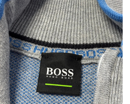 Hugo Boss Grey Quarter-Zip Cotton Blend Sweater
