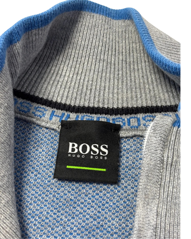 Hugo Boss Grey Quarter-Zip Cotton Blend Sweater