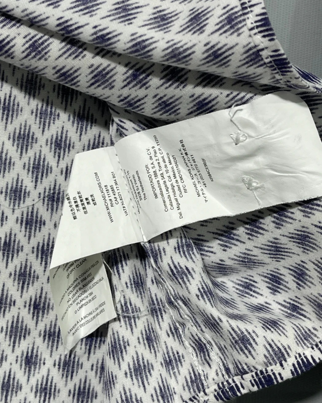 Michael Kors Blue and White Geometric Print Button-Down Shirt