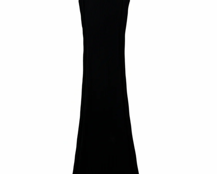 Maje Black Ribbed Zip-Neck Sleeveless Midi Dress