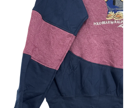 Reworked Polo Ralph Lauren Navy/Maroon Polo Bear Colorblock Sweatshirt