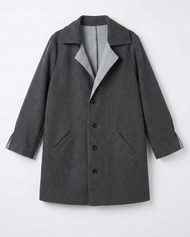 Grey Minimalist Oversized Mid-Length Coat