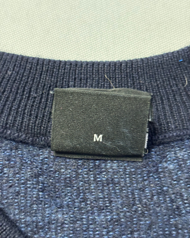 Boss Navy Blue Textured Knit Crew Neck Sweater