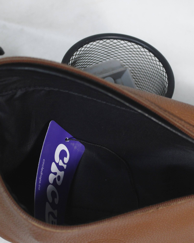Longchamp Brown Pebbled Leather Toiletry Pouch