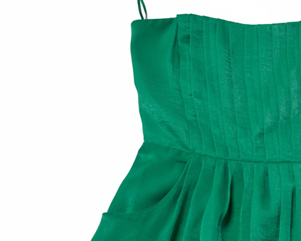 Mango Suit Emerald Green Pleated Strappy Mini Dress