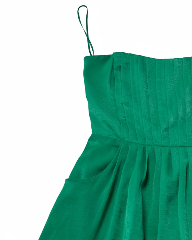 Mango Suit Emerald Green Pleated Strappy Mini Dress