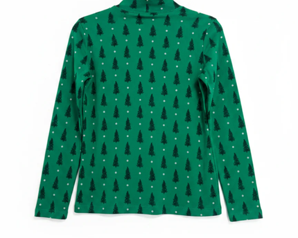 Karen Scott Green Christmas Tree Mock Neck Long Sleeve Top