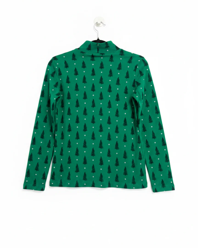 Karen Scott Green Christmas Tree Mock Neck Long Sleeve Top