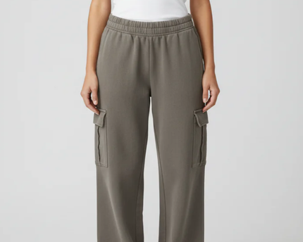 Pull&Bear Gray High-Waisted Wide Leg Cargo Sweatpants