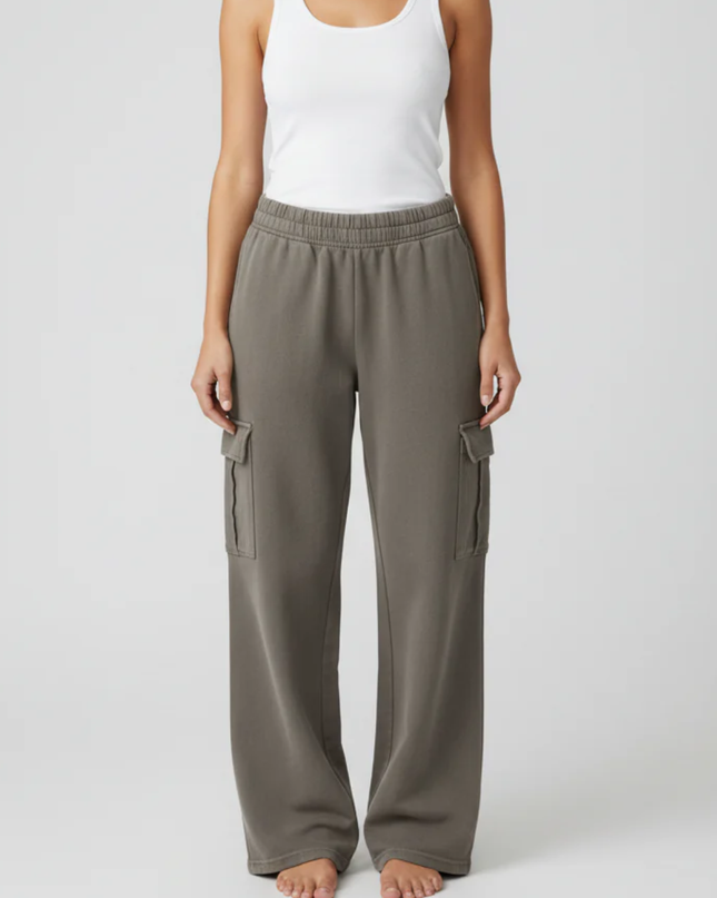 Pull&Bear Gray High-Waisted Wide Leg Cargo Sweatpants
