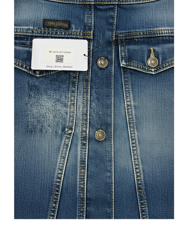 Idopy Blue Distressed Denim Jacket with NASA and PAX Patches