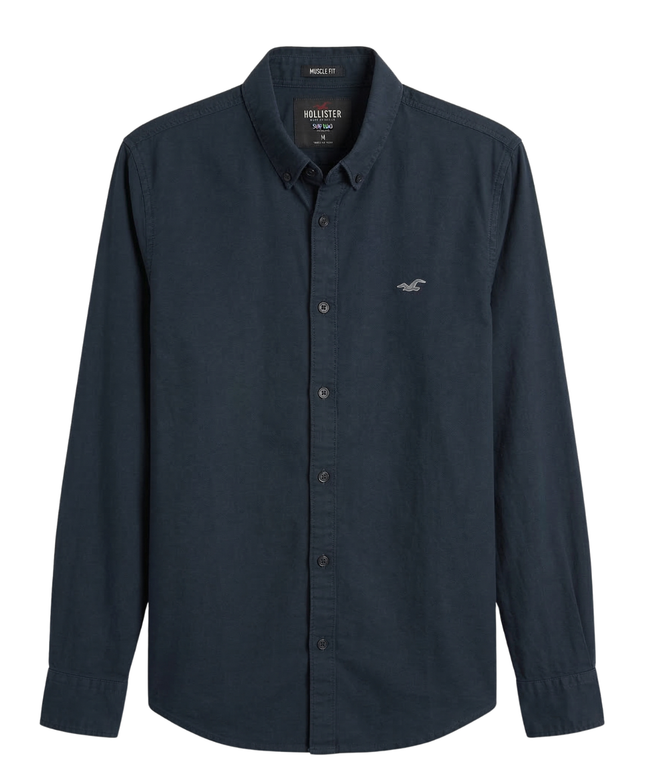 Hollister Navy Blue Muscle Fit Epic Flex Stretch Shirt
