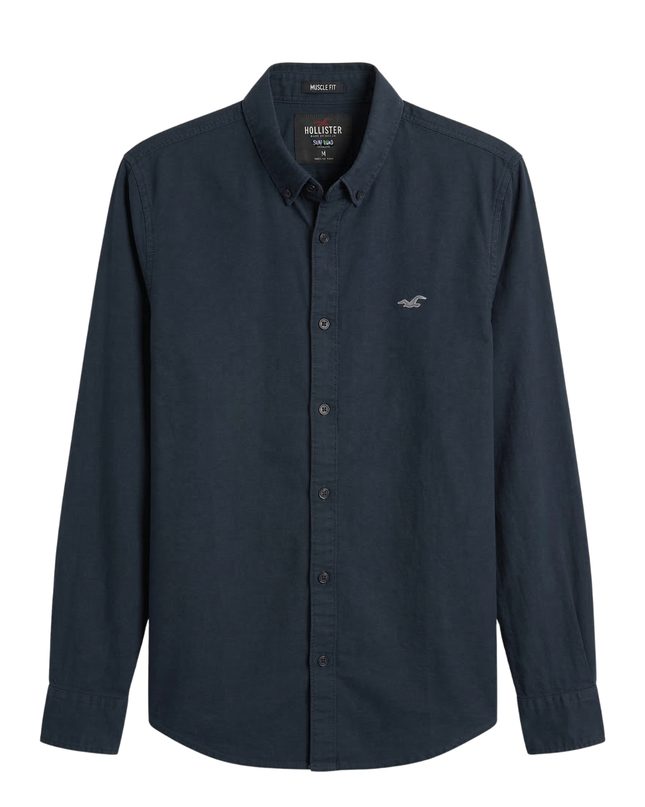 Hollister Navy Blue Muscle Fit Epic Flex Stretch Shirt
