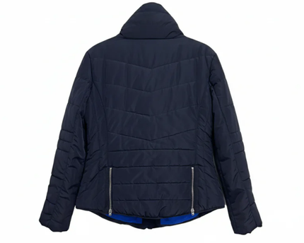 Q/S designed by Navy Blue Quilted Puffer Jacket with Faux Fur Trim