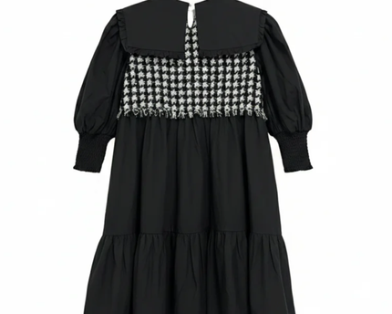 Vero Moda Black Ulrica Houndstooth Panel Tiered Mini Dress