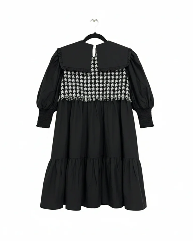 Vero Moda Black Ulrica Houndstooth Panel Tiered Mini Dress
