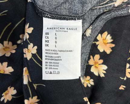 American Eagle Black Floral Wrap Midi Skirt