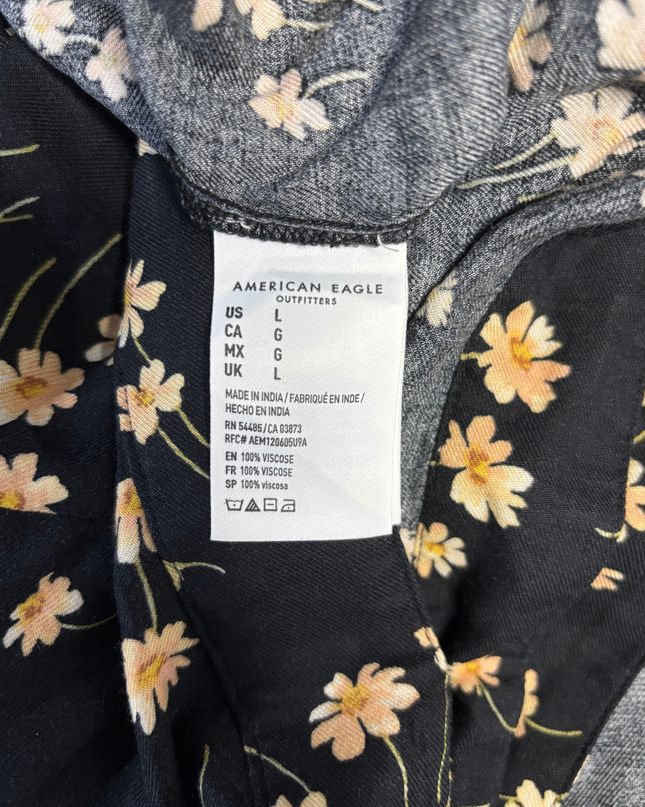 American Eagle Black Floral Wrap Midi Skirt