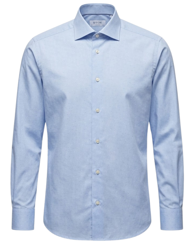 ETON Blue Contemporary Fit Micro-Patterned Cotton Dress Shirt