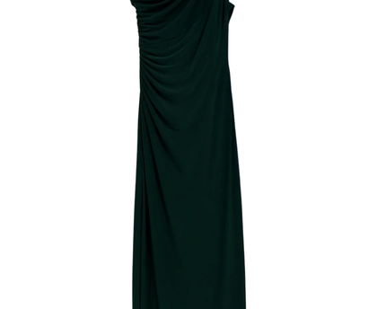 Lauren Ralph Lauren Green One-Shoulder Ruched Maxi Gown
