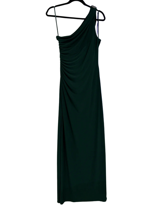 Lauren Ralph Lauren Green One-Shoulder Ruched Maxi Gown
