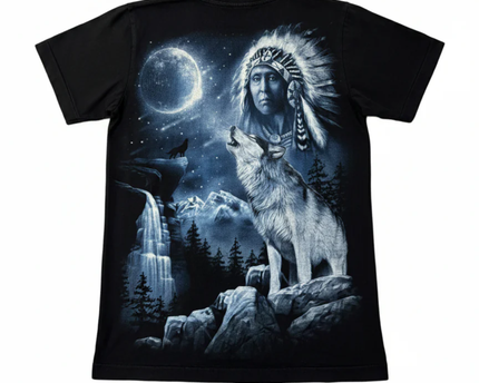 Rock Eagle Black Native American and Wolf Graphic Tee