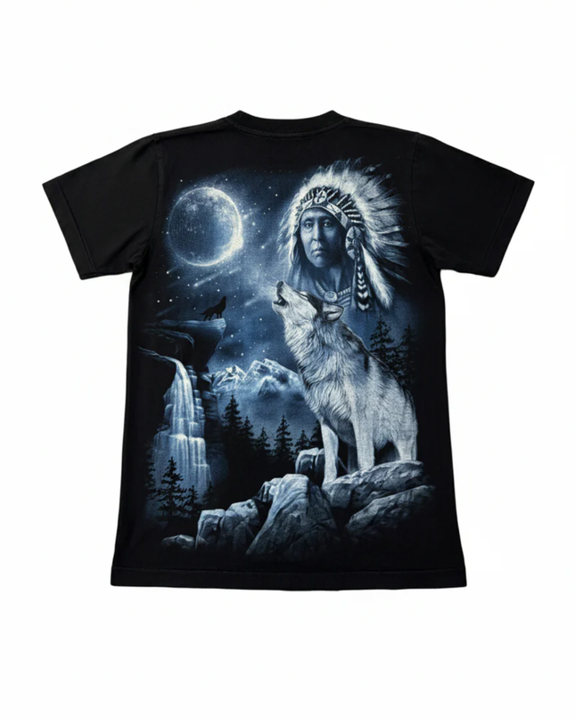 Rock Eagle Black Native American and Wolf Graphic Tee