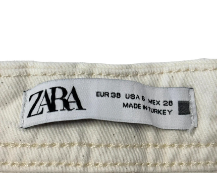 Zara White Straight Leg Frayed Hem Jeans