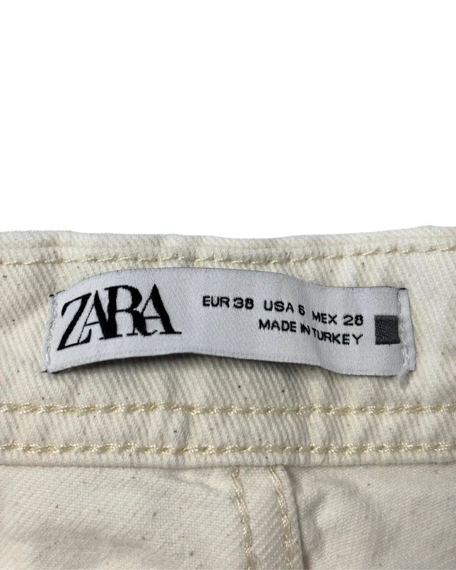 Zara White Straight Leg Frayed Hem Jeans