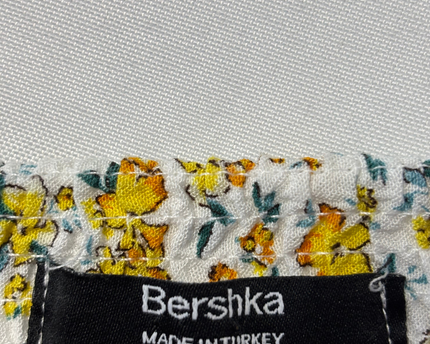 Bershka White Floral Smocked Two-Piece Crop Top