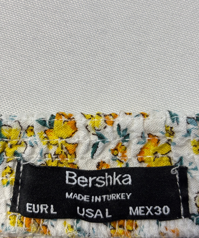 Bershka White Floral Smocked Two-Piece Crop Top