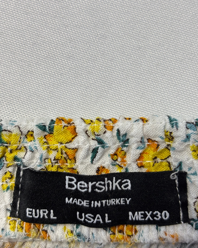 Bershka White Floral Smocked Two-Piece Crop Top