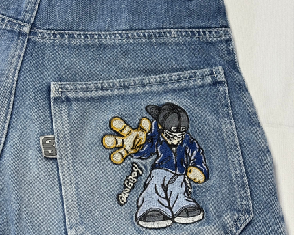 Gang Boy Blue Embroidered Baggy Denim Shorts