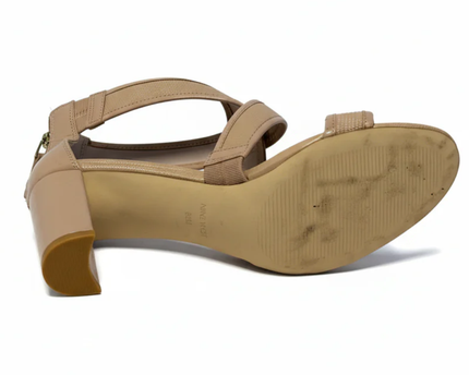 Nine West Beige Pearlita Strappy Block Heels
