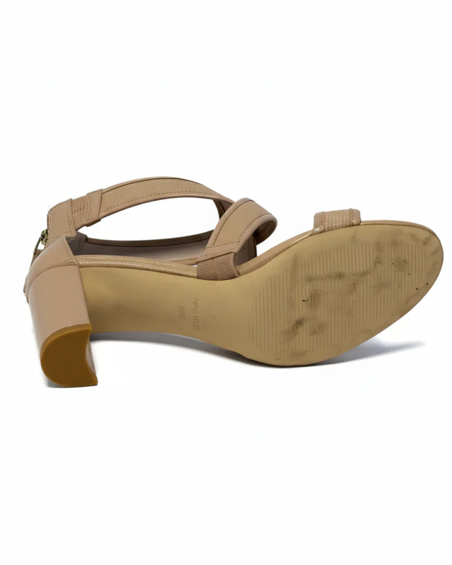 Nine West Beige Pearlita Strappy Block Heels