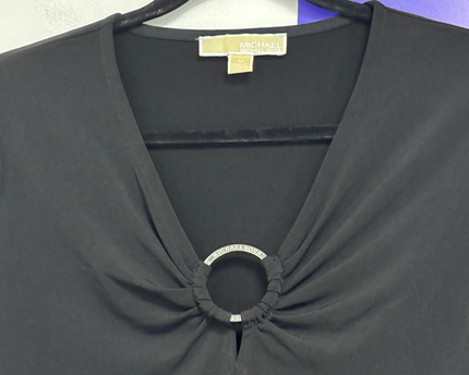 Michael Kors Black Long Sleeve V-Neck Dress with Ring Detail