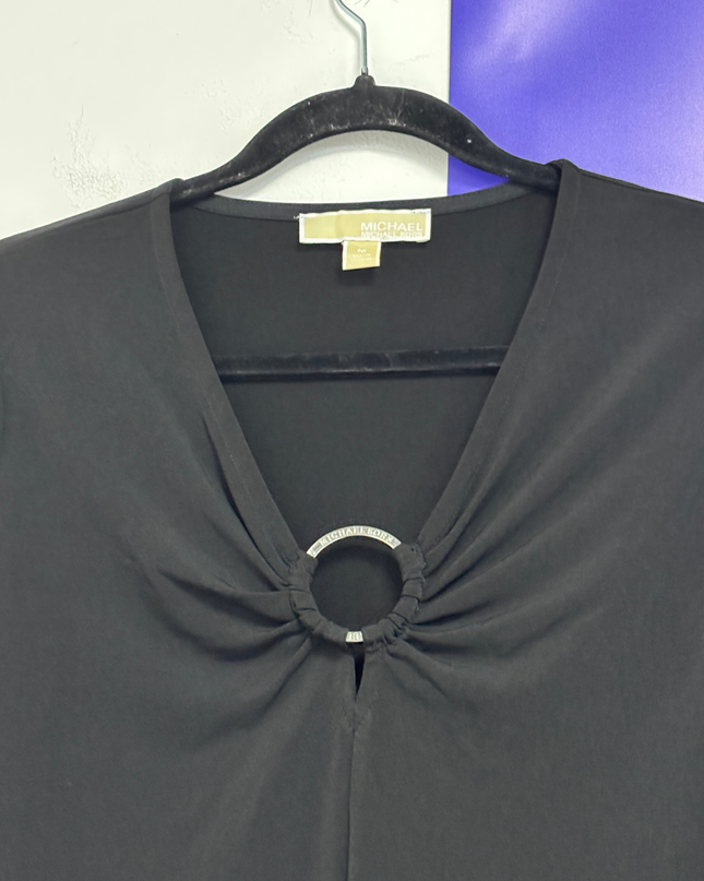 Michael Kors Black Long Sleeve V-Neck Dress with Ring Detail
