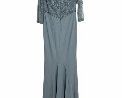 Terani Couture Blue Embellished Lace Evening Gown