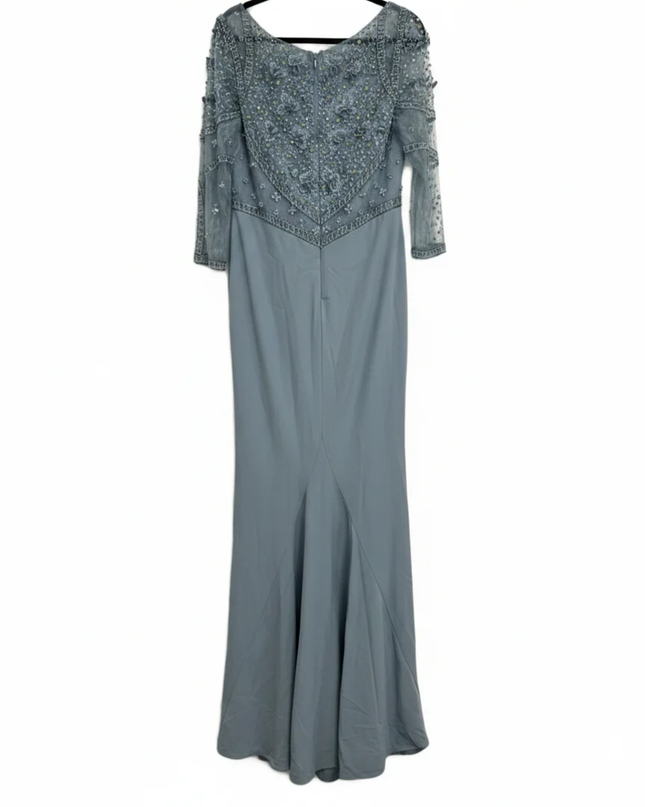 Terani Couture Blue Embellished Lace Evening Gown