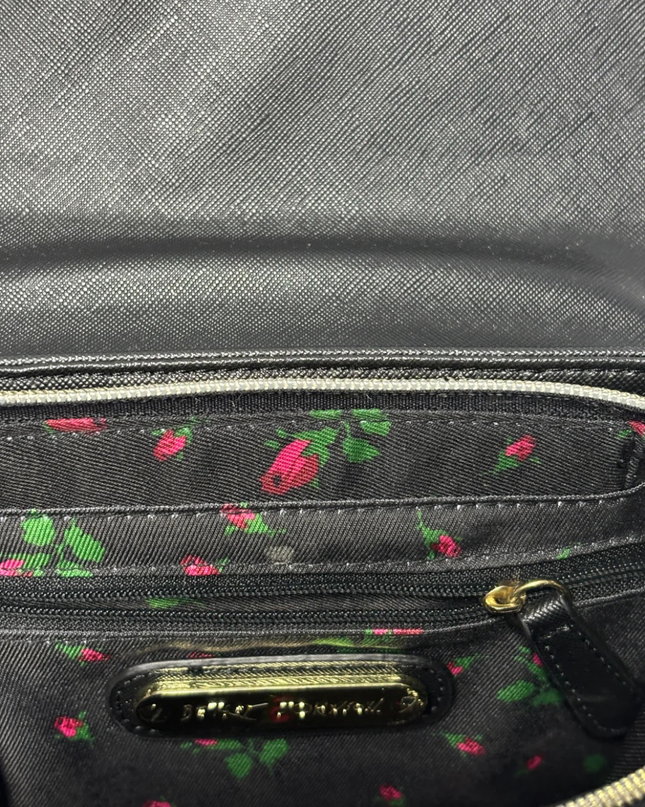 Betsey Johnson Black Saffiano Bow Top Handle Bag
