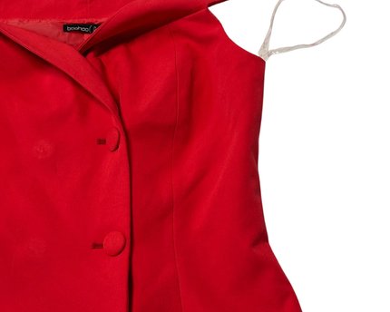 Boohoo Red Off-The-Shoulder Button Detail Blazer Mini Dress
