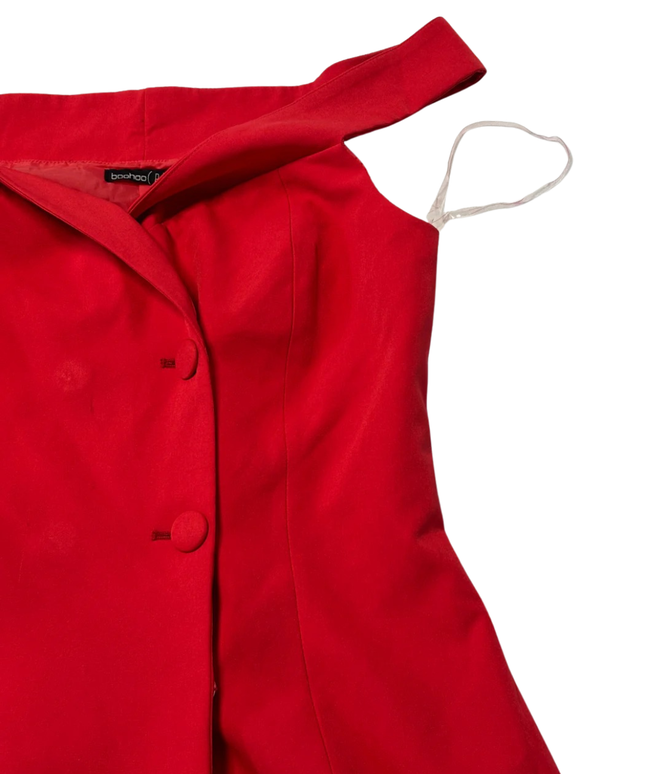 Boohoo Red Off-The-Shoulder Button Detail Blazer Mini Dress