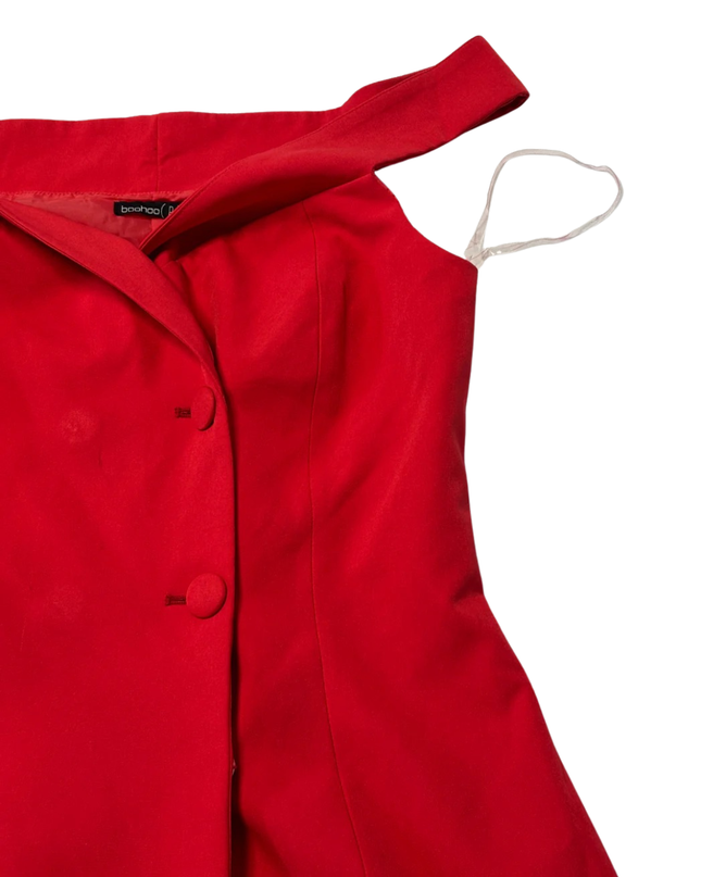 Boohoo Red Off-The-Shoulder Button Detail Blazer Mini Dress